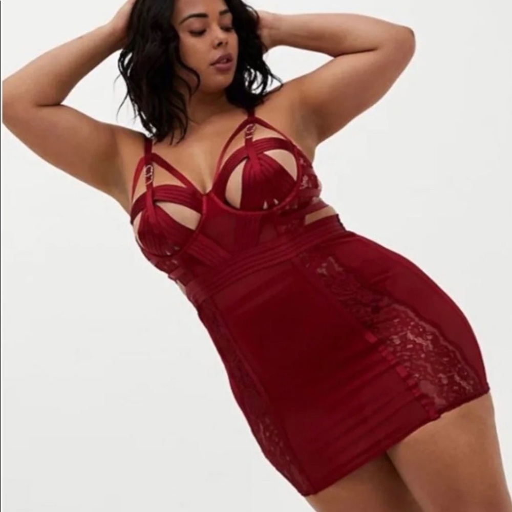 Sexy Red Lace and MeshCutout Chemise